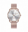 Reloj de Mujer Mark Maddox Midtown tres agujas, caja de acero con IP rosa. Esfera gris, indicadores rosas y malla milanesa. -