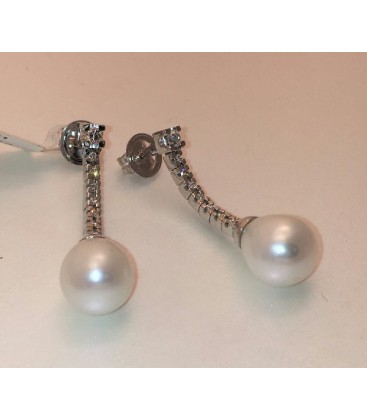 Pendientes Oro Blanco 1ª ley perla Australiana y diamantes talla brillante - 34276P001