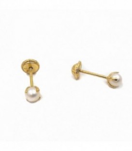PENDIENTES ORO NIÑA PERLA 4 GARRAS 4MM - 114965-4T