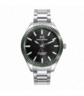 Reloj de hombre SHIBUYA con bisel de aluminio verde, esfera negra y brazalete de acero - HM1005-57