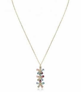 Collar Elegant de plata de ley con baño de oro con tres flores de cristales de colores - 13083C100-39