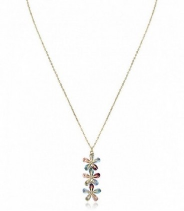 Collar Elegant de plata de ley con baño de oro con tres flores de cristales de colores - 13083C100-39