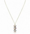 Collar Elegant de plata de ley con baño de oro con tres flores de cristales de colores - 13083C100-39