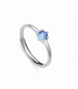 Anillo Clásica de plata de ley con baño de rodio y circonita de color azul - 9115A013-33