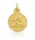 Medalla Ángel de la guarda en Oro de 18 Kl con borde tallado y forma redonda diámetro de 15 mm. - M545