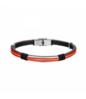 Pulsera de acero caballero cuero negro liso con hilos España - 9116438