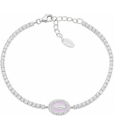 Pulsera de tenis con medalla de María Milagrosa esmaltada en rosa - BTMISMBROZ16