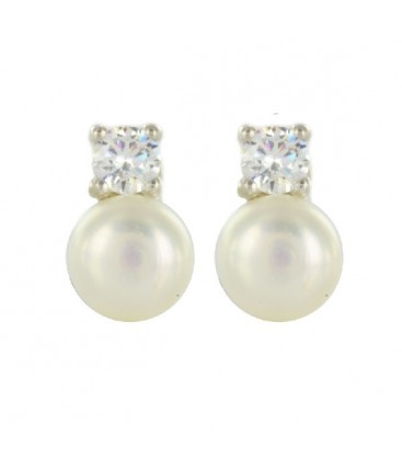Pendiente oro blanco 1ª ley Tu/Yo perla cultivada 10,50mm circonita 5mm en 4 garras - OBPDP00184/OM