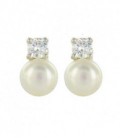 Pendiente oro blanco 1ª ley Tu/Yo perla cultivada 10,50mm circonita 5mm en 4 garras - OBPDP00184/OM