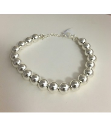 Pulsera plata 1ª ley 20 bolas lisas 8mm 2 bolas extremos 3mm y terminal en cadena - CL08MM